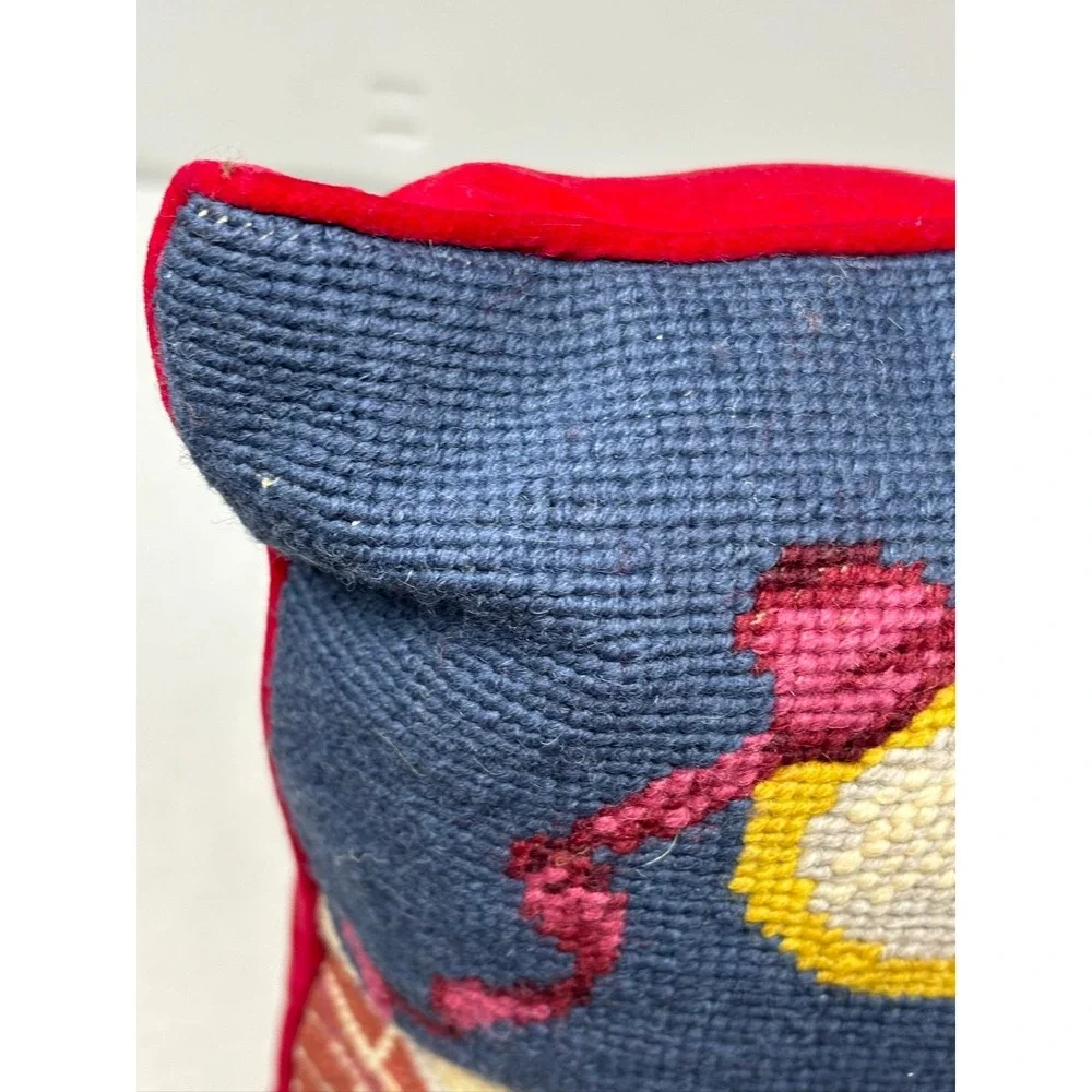 Wool Needlepoint Christmas Teddy‎ Bears Pillow Velvet Back Square